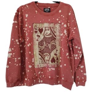 One24 Rags Bleached Distressed Queen of Hearts Sweatshirt (M)